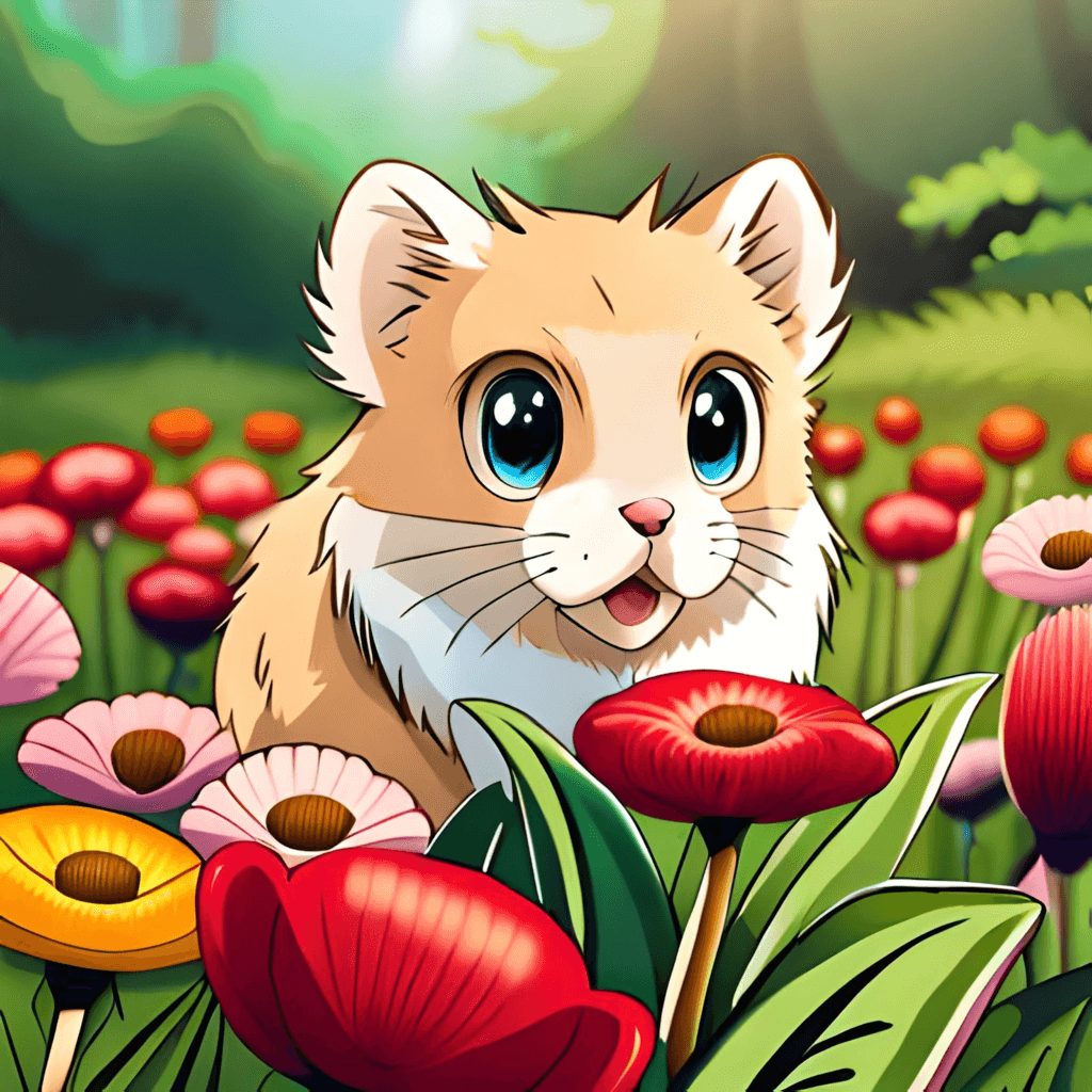 ai art anime hamster in flower patch