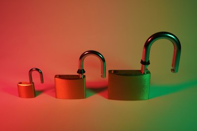 3 open locks with red and green background