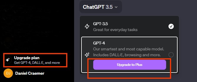 chatgpt upgrade buttons screenshot with red box outline
