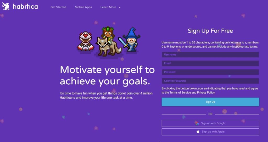 habitica homepage screenshot