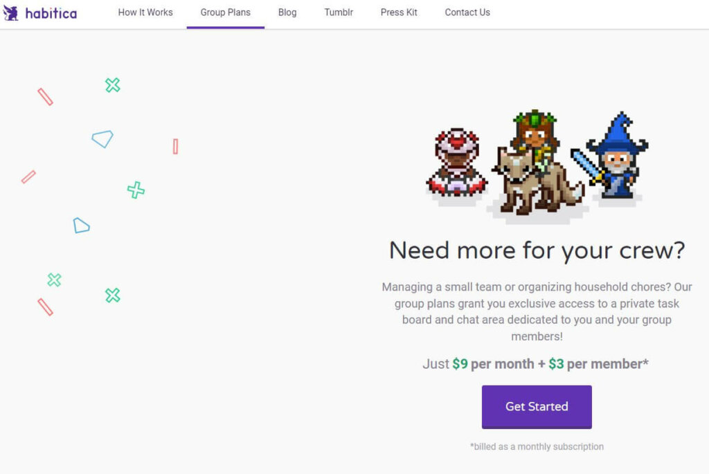 habitica group pricing screenshot