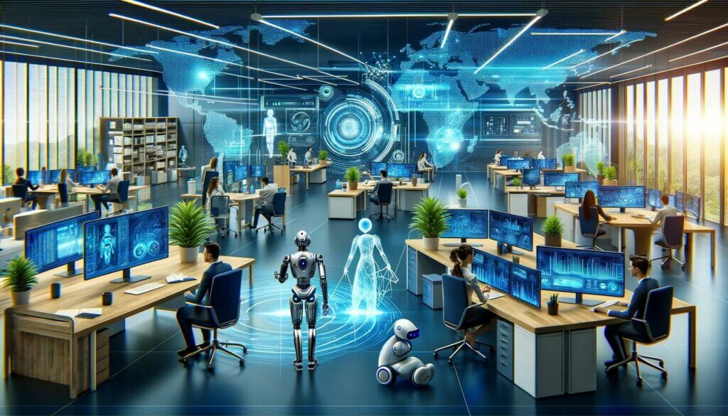 Open office floor with robots and humans working side by side