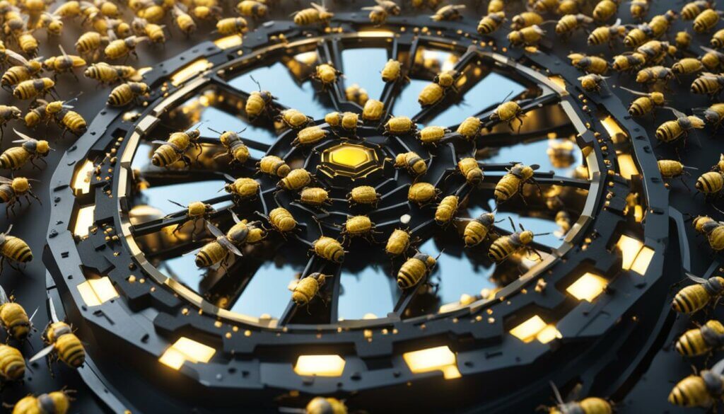 Electronic beehive dartboard with many bees on it